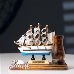 Карандашница дерево с моделью корабля «Путь», 12×13×6 см