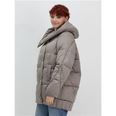 Куртка зимняя женская с капюшоном модная коричневого цвета 7651K