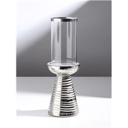 Подсвечник на 1 свечу «Зебра Греви», керамика, стекло, d=8 см, серебро, 10×10×29.5 см