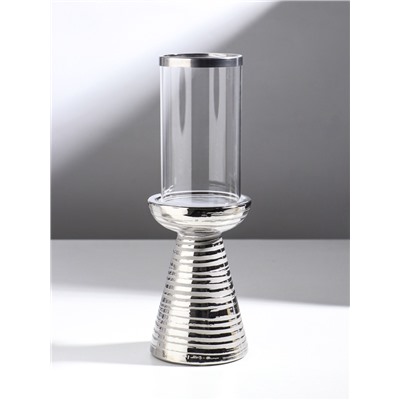 Подсвечник на 1 свечу «Зебра Греви», керамика, стекло, d=8 см, серебро, 10×10×29.5 см