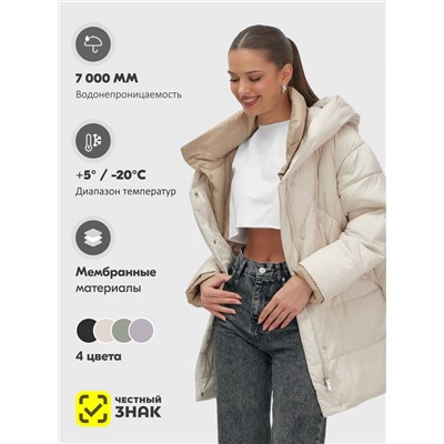 Куртка женская зимняя с капюшоном большого размера бежевого цвета 1170B