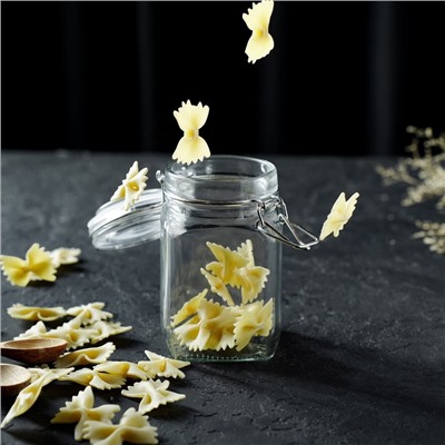 Банка для сыпучих Доляна «Квадрат», 300 мл, 5.5×11.5 см, с бугельным замком, стекло, прозрачная