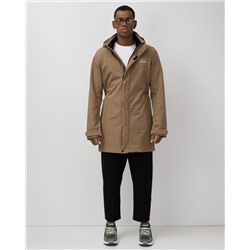 Парка спортивная мужская с капюшоном softshell бежевого цвета 9565B