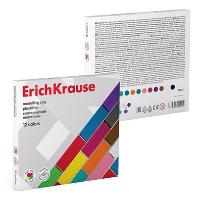 Пластилин 12 цветов, 192 г, ErichKrause, в картонной упаковке