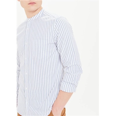 Long Sleeve Slim Fit Grandad Collar Oxford Shirt