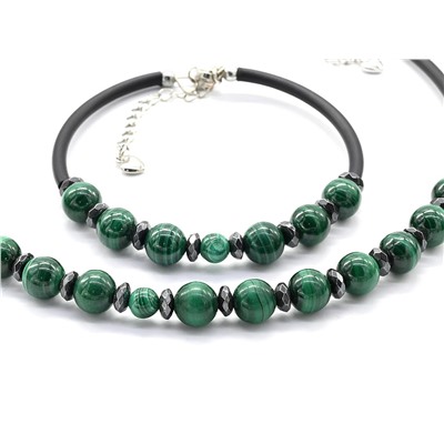 Браслет чокер с малахитом шарик 8мм, 42см, 18см