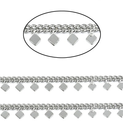 Цепочка для украшений "бахрома", звено 2,5*2,5мм, ромб 4мм, цв.серебристый, 50см