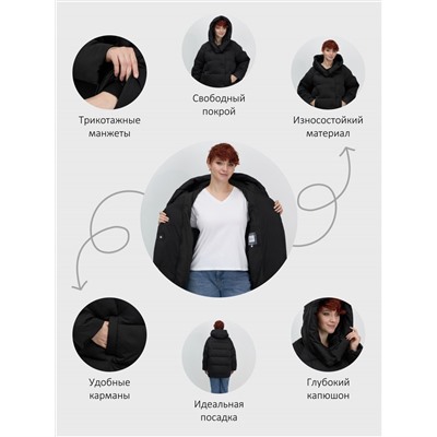 Куртка зимняя женская с капюшоном модная черного цвета 7651Ch