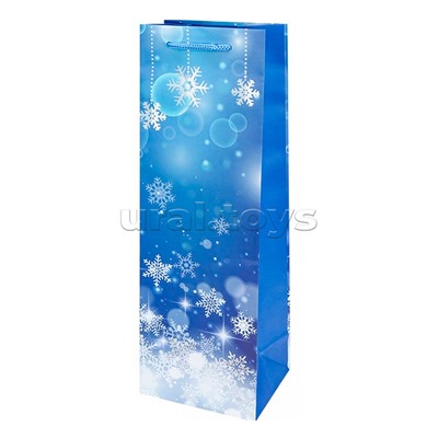 Пакет подарочный 12х36х8,5 см (Bottle) "Снежинки"