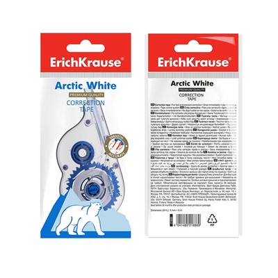 Корректирующая лента 5 мм × 8 м, ErichKrause Arctic white, супер-белая, европодвес