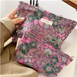 Retro capacious cosmetic bag, handheld organizer bag to go out, liner, flowered