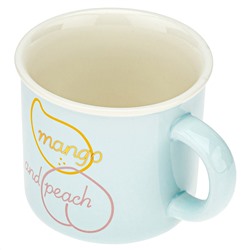 Кружка фарфоровая "Фрукты" "Манго/Персик" 320мл, д9см h8см, глянцевая глазурь, деколь с золотом, цвет - бело-голубой, д/горла 8,8см, д/основания 7,3см, в подарочной коробке (Китай)