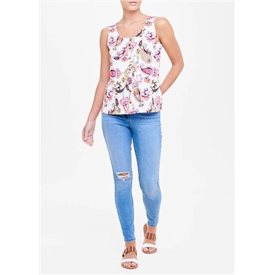 Paisley Print Button Front Vest Top