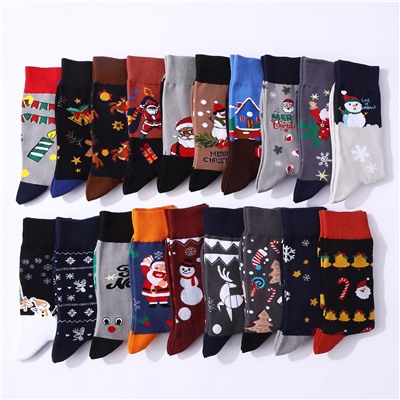 Haichin foreign trade Christmas mid-tube socks men European and American trendy Christmas socks women cross-border Santa Claus trendy socks