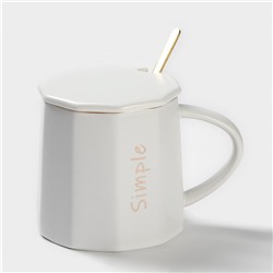 Кружка с ложкой Simple, 350 мл, керамика, белая