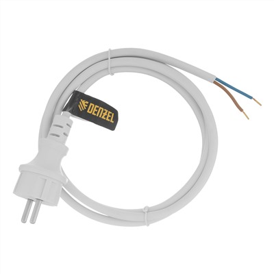 Шнур сетевой Energy Series, ПВС, 1,5 м, 2 x 1,5 мм, с неразборной вилкой, белый, Denzel