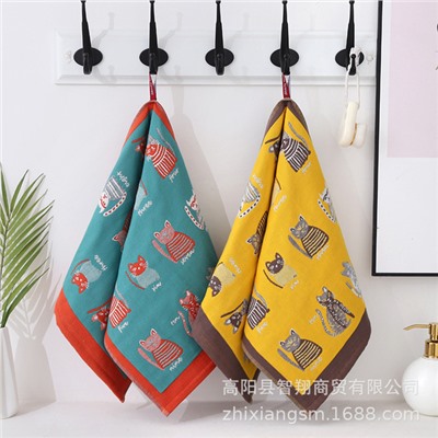 Zhiyang towel four layers of jets, digital cat gauze cotton cotton face towel soft water absorption, face towel factory price wholesale