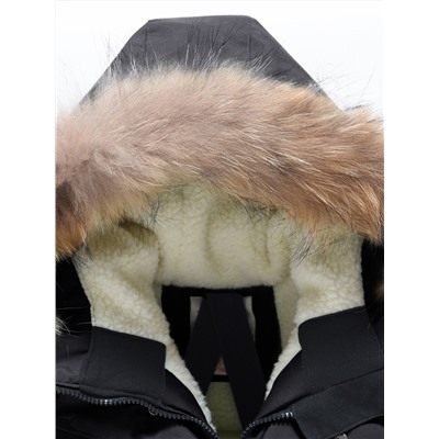 Парка зимняя подростковая для мальчика с капюшоном и мехом черного цвета 9535Ch