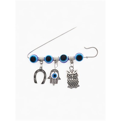 Булавка-оберег «Сова от сглаза», 6 см, цвет синий в серебре