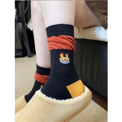 South Korean goods, cute cartoon cotton knee socks, mid-length