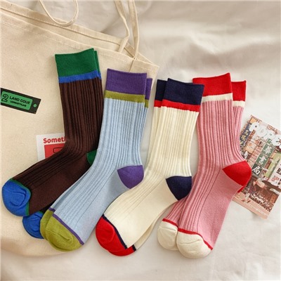 Tide, colored retro fuchsia cotton knee socks for men and women, internet celebrity