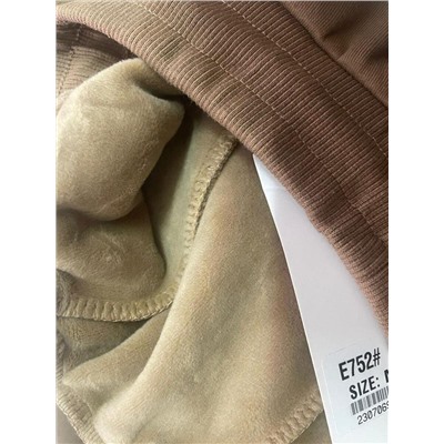 E752 DK. BEIGE Брюки спортивные утепленные женские (хлопок 95%, полиэстер 5%)