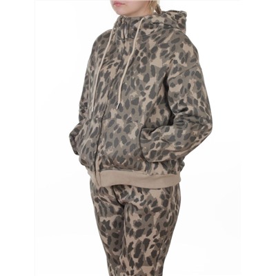 869-3 BEIGE/LEOPARD Костюм спортивный зимний женский (95% хлопок, 5% полиэстер)