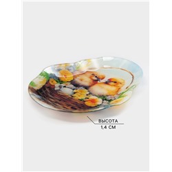Блюдо сервировочное Доляна «Пасха. Цыплята в корзинке», 23.1×19×1.4 см, стекло, разноцветное