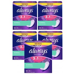 always Slipeinlage Fresh&Protect Normal BigPack 56 St, Прокладки Ежедневные Normal 56 штук, 5 упаковок (280 штук)