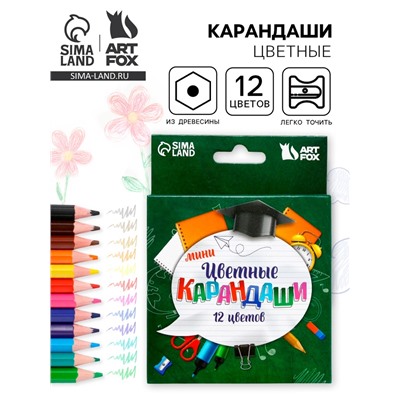 Цветные карандаши, пластик шестигранные 12цв мини «Школа»