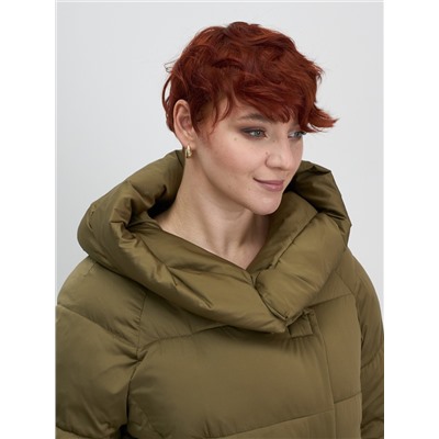 Куртка зимняя женская с капюшоном модная горчичного цвета 7651G