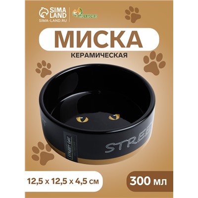 Миска керамическая "Черный кот" 300 мл  12,5 х 4,5 см, черная