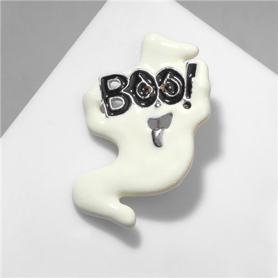 Брошь Boo, привидение, цвет чёрно-белый в серебре