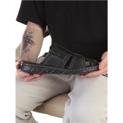 04-P2322-1 BLACK Сланцы мужские (натуральная кожа)
