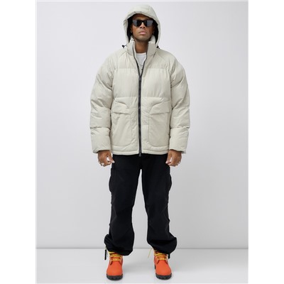 Куртка молодежная мужская зимняя с капюшоном бежевого цвета 25307B