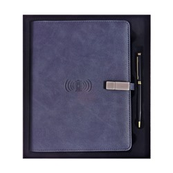 Органайзер на кольцах,ПВХ,А5,140 л, клетка,с ручкой,подар. короб,флешка,зарядка Серый