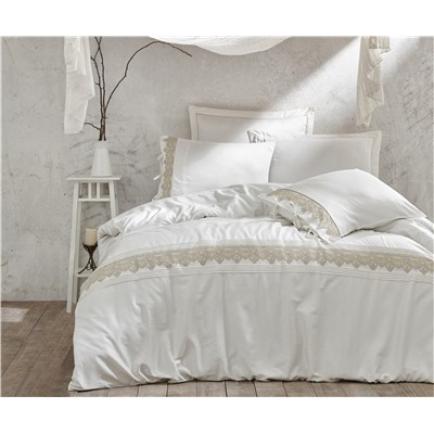 2 сп. Евро Комплект Постельного Белья Cotton Saten Azra Krem XL - EcoCotton