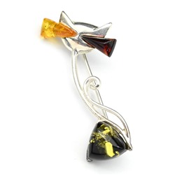 Брошь Кошечка 20*41мм с янтарем С925 цв.ассорти, 3,3г