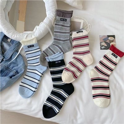 Summer cotton high quality thin knee socks, mid-length