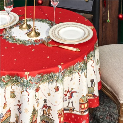 СКАТЕРТЬ КРУГЛАЯ  "ЩЕЛКУНЧИК" ,150СМ , КРАСНЫЙ ,100% ХЛОПОК , ТВИЛ