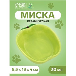 Миска керамическая для грызунов "Зелёное яблоко" 8,5 х 13 х 4 см