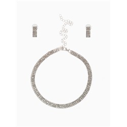 Набор 2 предмета: серьги, чокер «Лёд» три ряда, цвет белый в серебре, 30 см