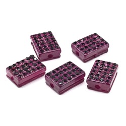 Бусина полимерная со стразами прямоугольник 13*10мм, цв.гранатовый (упаковка 5 штук)