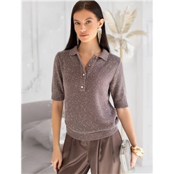 Джемпер поло с застежкой на пуговицы из хлопковой пряжи с пайетками