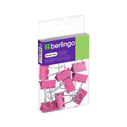 Зажимы для бумаг 19мм, Berlingo, 10шт., цветные, ПВХ упак., европодвес, розовые