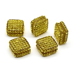 Бусина полимерная со стразами ромб 18*18мм, цв.лимонный (упаковка 5 штук)