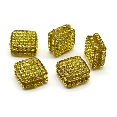 Бусина полимерная со стразами ромб 18*18мм, цв.лимонный (упаковка 5 штук)