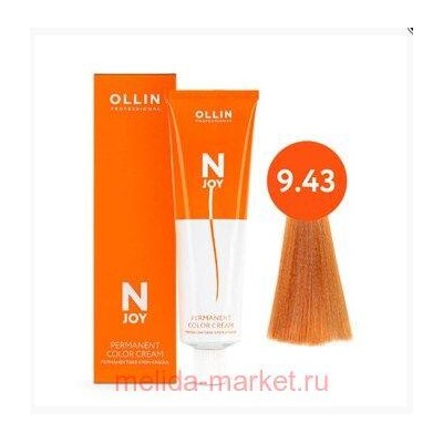 OLLIN "N-JOY" 9/43 – блондин медно-золотистый, перманентная крем-краска для волос 100мл