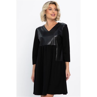 Платье со вставками из экокожи Эллис (черное) П14724-8М