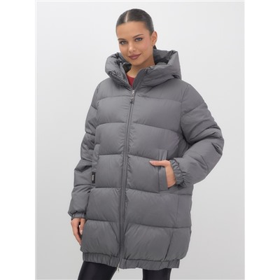 Куртка женская зимняя на резинке большого размера темно-серого цвета 7619TC